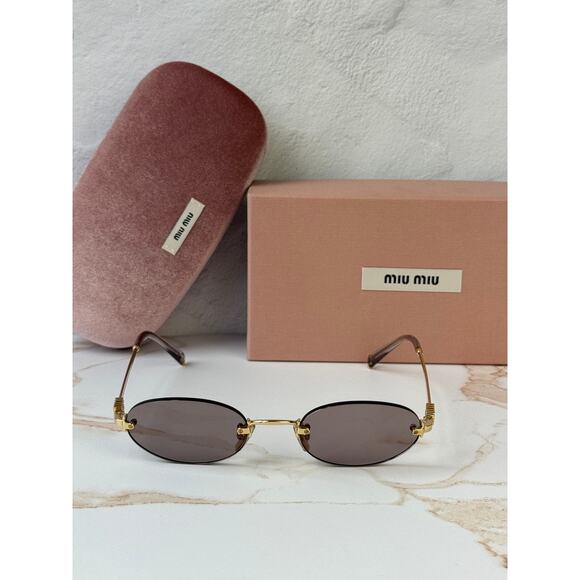 NEW Miu Miu MU A54S Rimless Sunglasses in Gold Pink $578 main image 8